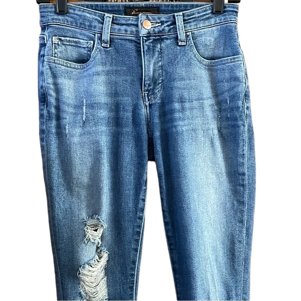 EMG Denim Distressed Frayed Hem Women’s Skinny Mid Rise Jeans Size 27